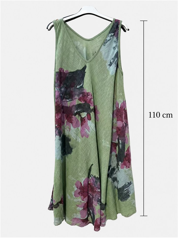Vestido evasé estampado floral efecto lino