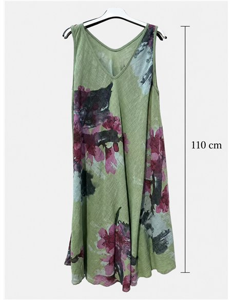 Vestido evasé estampado floral efecto lino