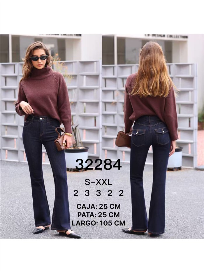 Jeans a zampa scuri con tasche a patta