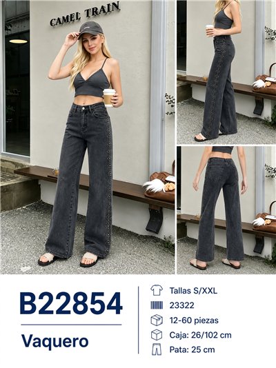 Jeans wide leg gris con tachuelas laterales 2