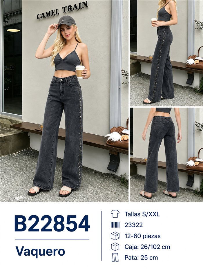 Jeans wide leg gris con tachuelas laterales