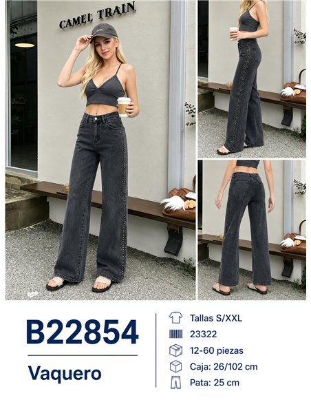 Jeans wide leg gris con tachuelas laterales