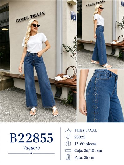 Jeans wide leg azul con tachuelas laterales 2