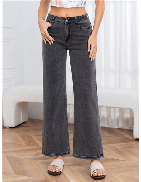 Jeans a gamba larga grigi effetto slavato