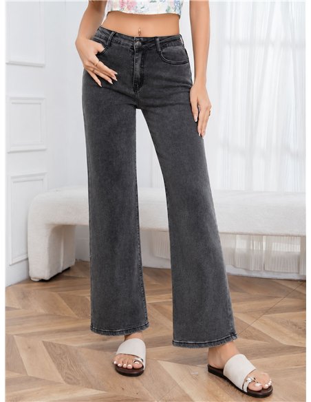 Jeans a gamba larga grigi effetto slavato