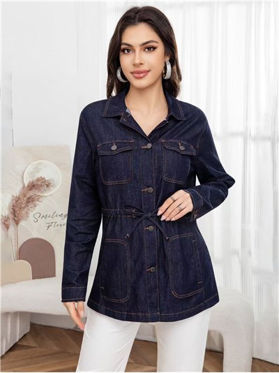 Chaqueta denim oscura con cintura ajustable