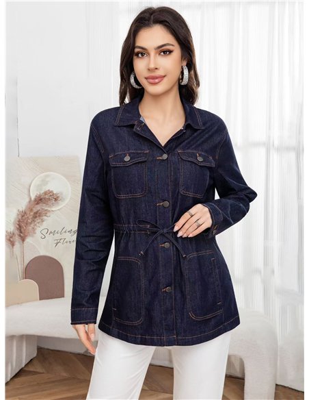Chaqueta denim oscura con cintura ajustable