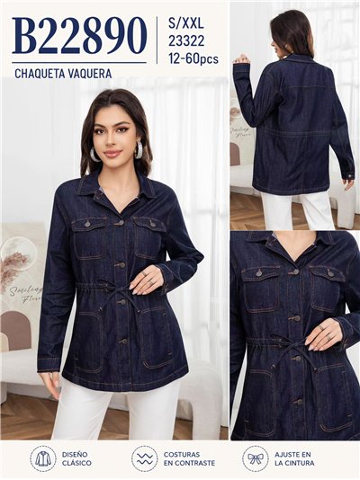 Chaqueta denim oscura con cintura ajustable 2