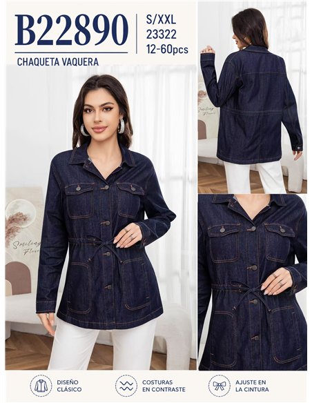 Chaqueta denim oscura con cintura ajustable