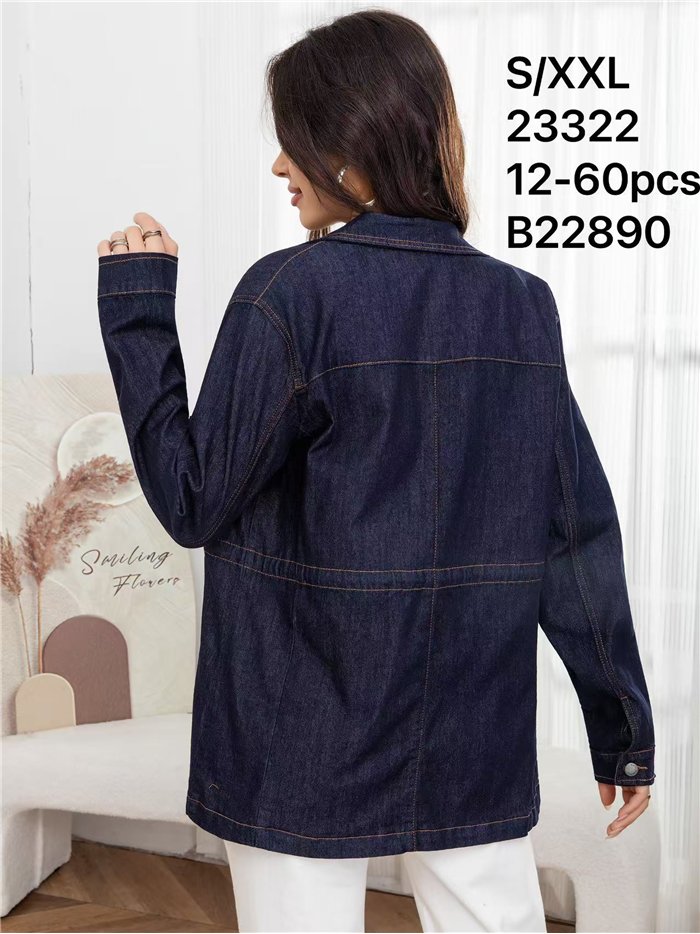 Chaqueta denim oscura con cintura ajustable