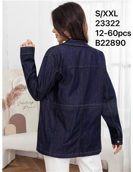 Chaqueta denim oscura con cintura ajustable
