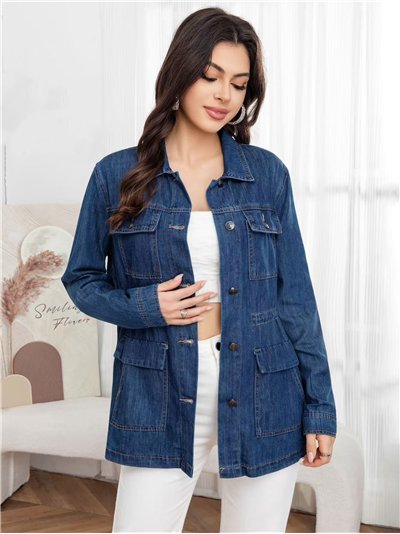 Chaqueta denim azul con cintura ajustable