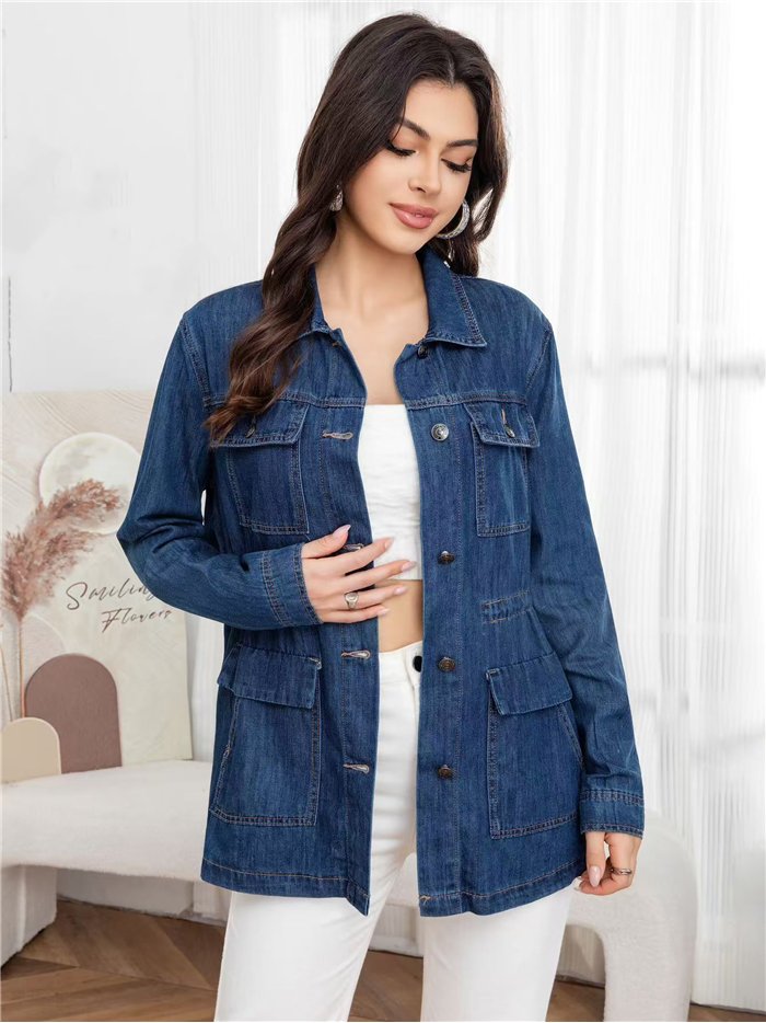 Chaqueta denim azul con cintura ajustable