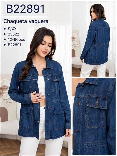 Chaqueta denim azul con cintura ajustable 2