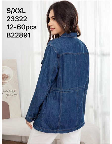 Chaqueta denim azul con cintura ajustable