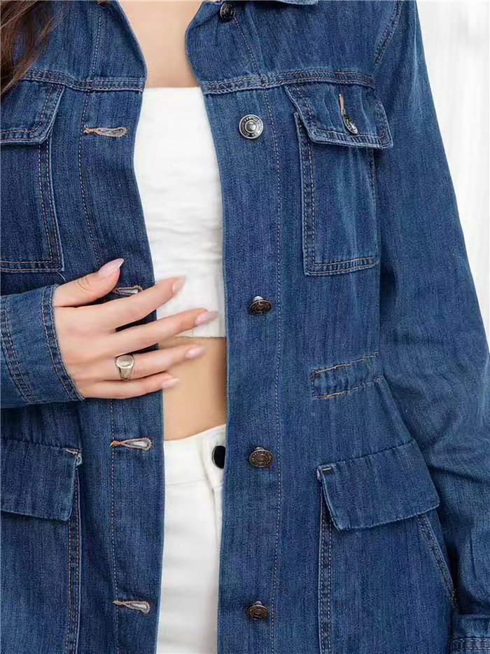 Chaqueta denim azul con cintura ajustable