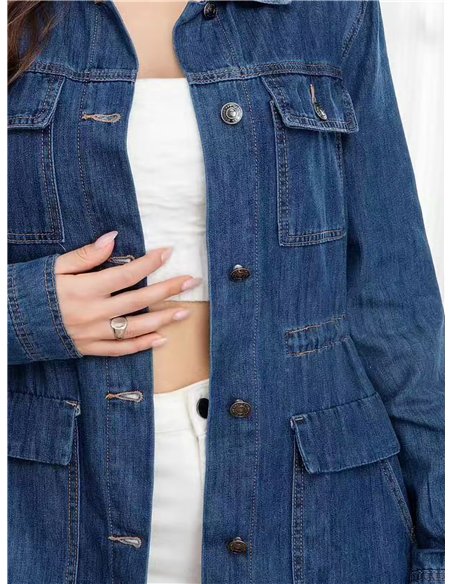 Chaqueta denim azul con cintura ajustable