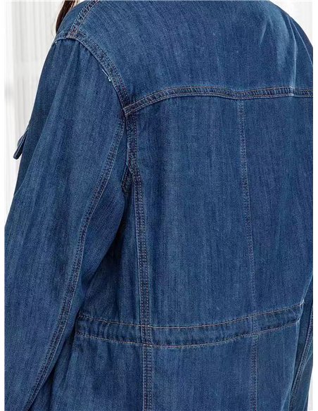 Chaqueta denim azul con cintura ajustable