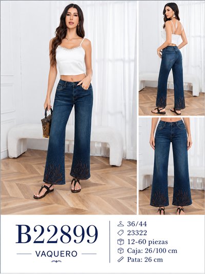 Jeans wide leg azul con strass 2
