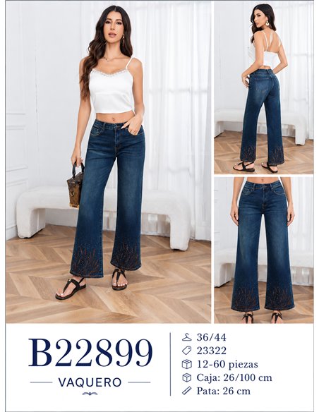 Jeans wide leg azul con strass