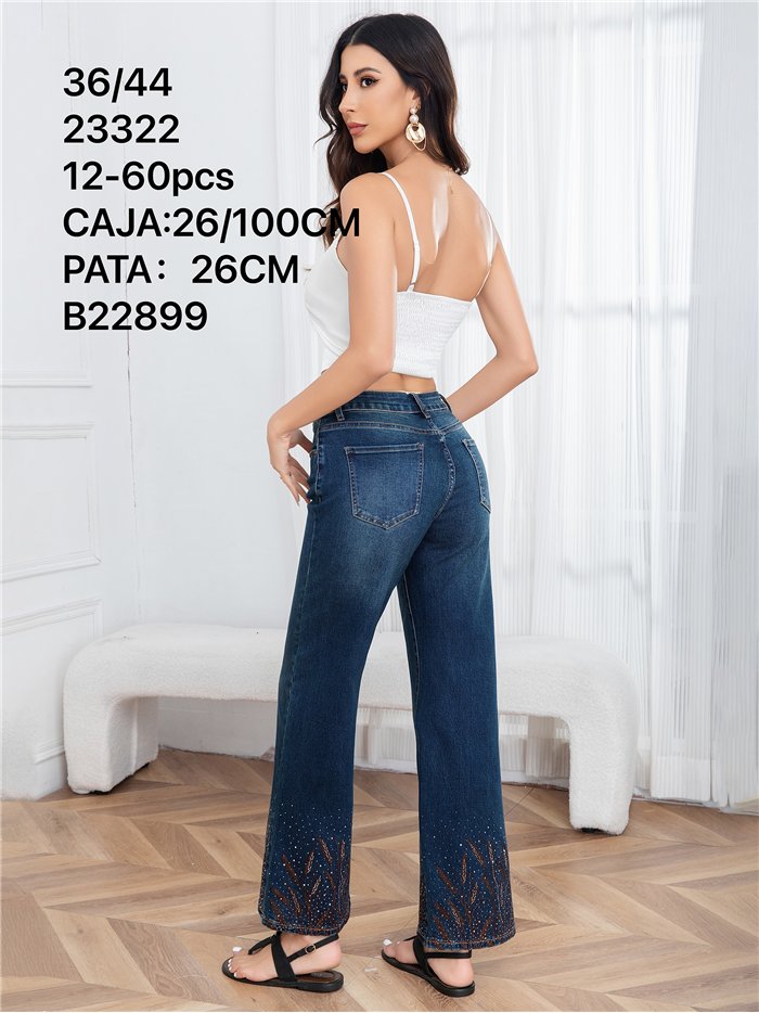 Jeans wide leg azul con strass