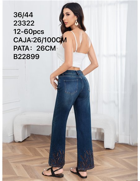 Jeans wide leg azul con strass
