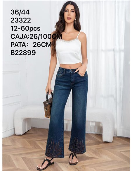 Jeans wide leg azul con strass