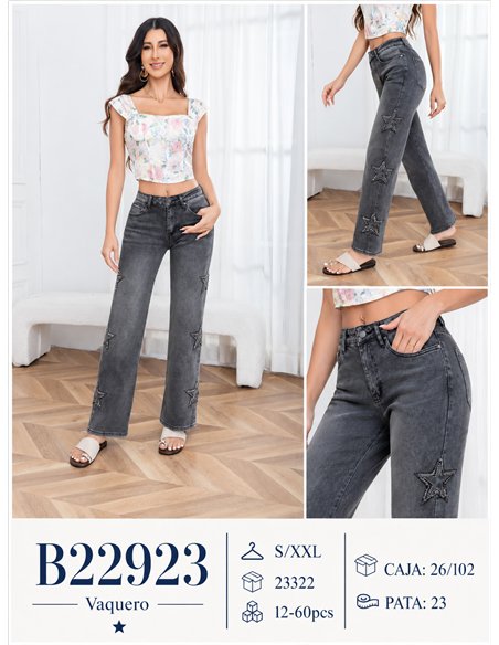 Jeans gris con estrellas aplicadas