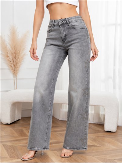 Jeans wide leg gris con estrellas de strass