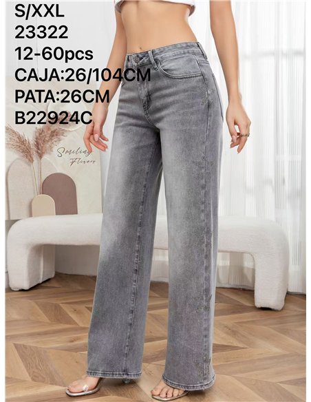 Jeans wide leg gris con estrellas de strass