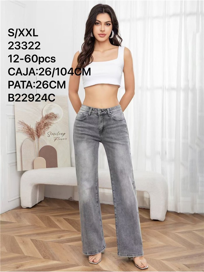 Jeans wide leg gris con estrellas de strass