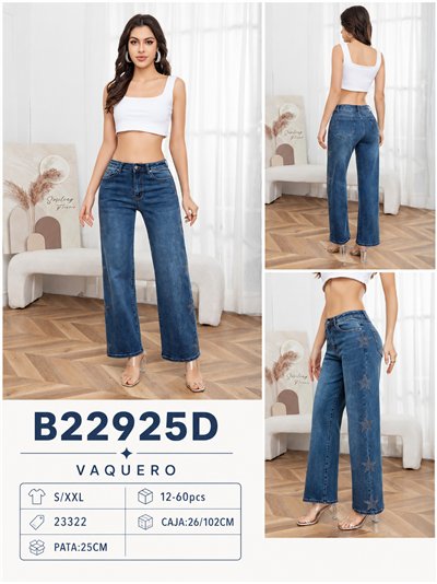 Jeans wide leg azul con estrellas de strass 2