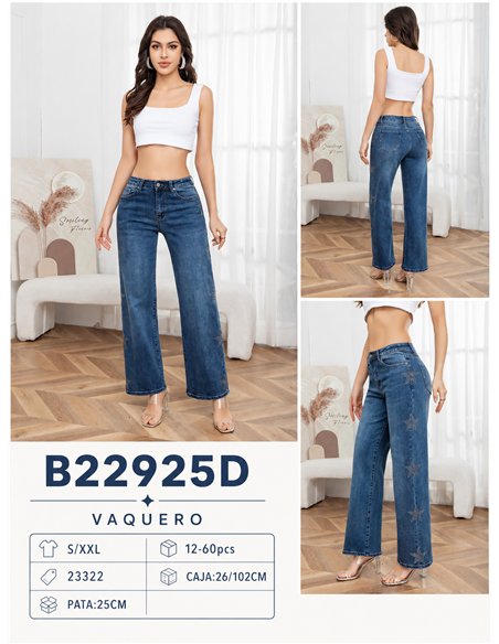 Jeans wide leg azul con estrellas de strass