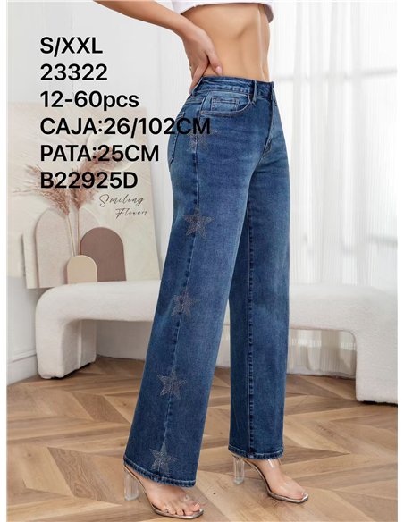 Jeans wide leg azul con estrellas de strass