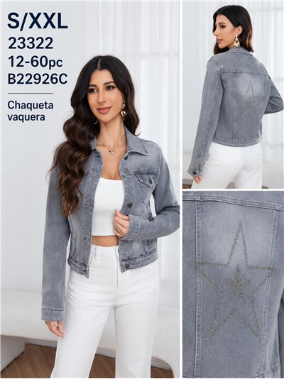 Chaqueta denim gris con estrella de strass 2