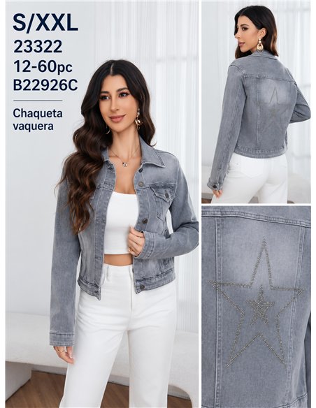 Chaqueta denim gris con estrella de strass