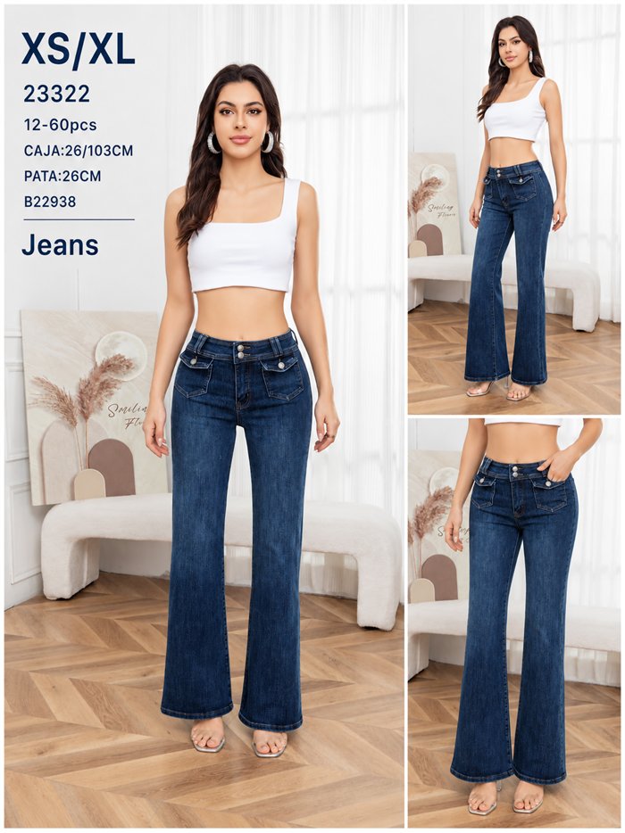 Jeans flare bolsillos solapa