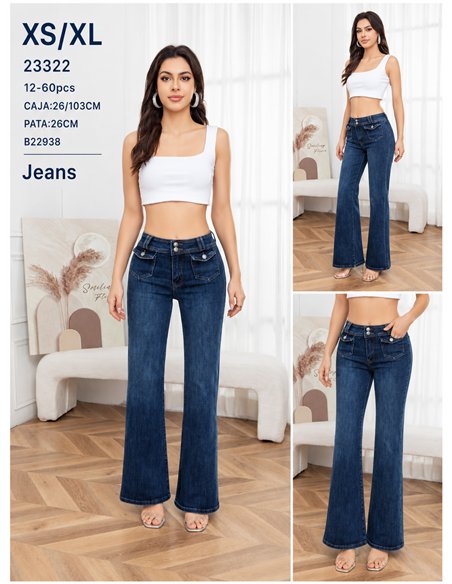 Jeans flare bolsillos solapa