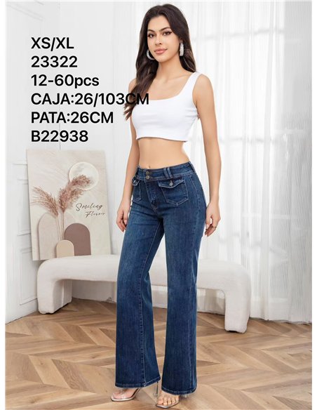 Jeans flare bolsillos solapa