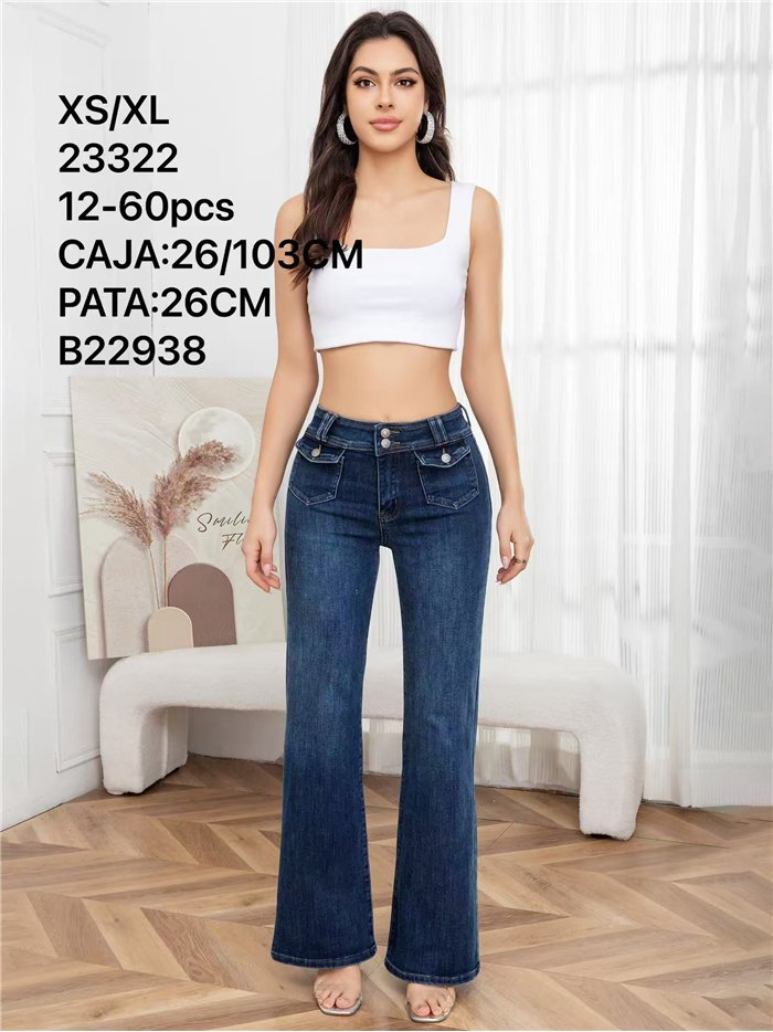 Jeans flare bolsillos solapa