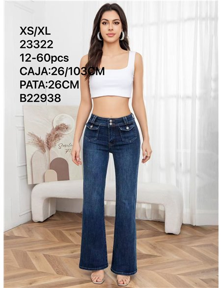 Jeans flare bolsillos solapa