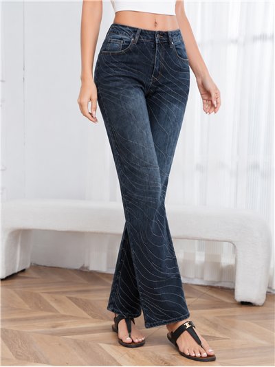 Jeans strass ondulado