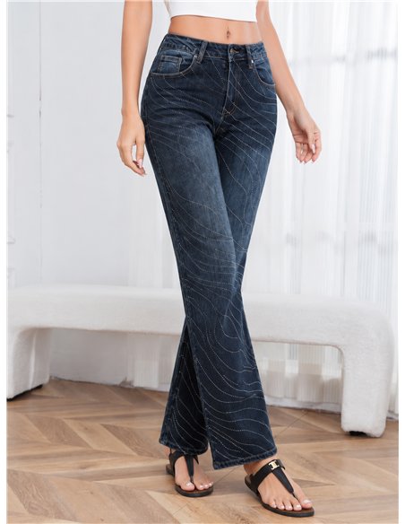 Jeans strass ondulado