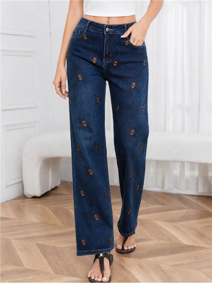 Jeans bordado floral
