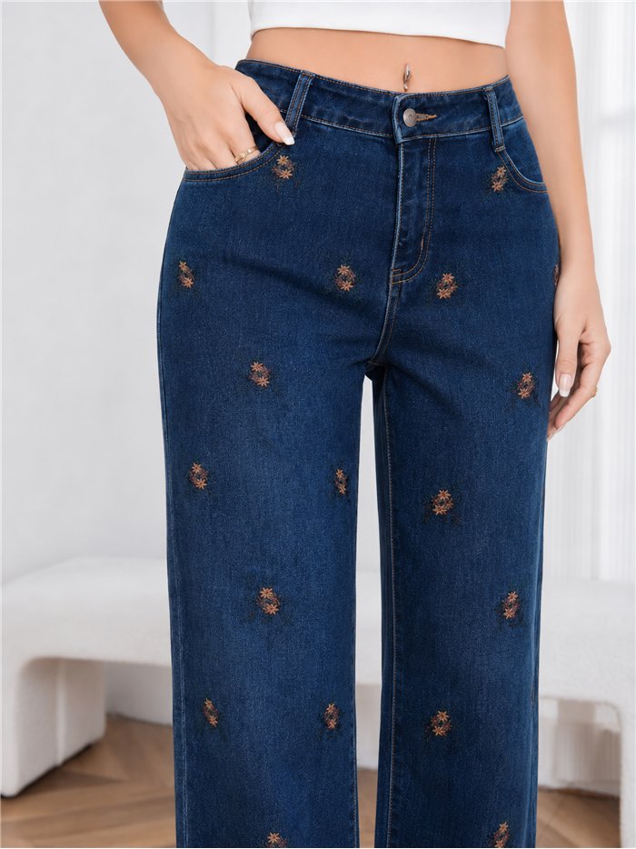 Jeans bordado floral