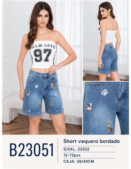 Bermuda denim con bordados perritos