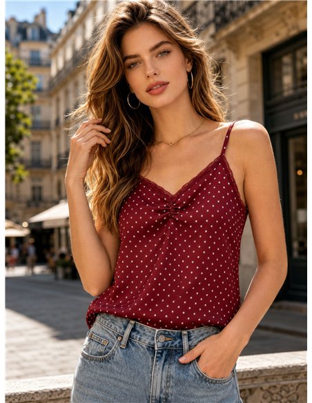 Top lencero satinado de lunares