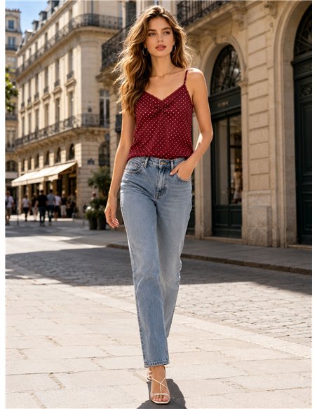 Top lencero satinado de lunares