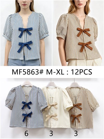 Blusa rayas con lazos frontales 2