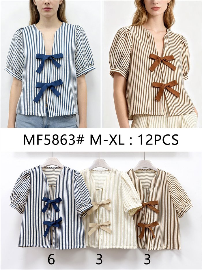 Blusa rayas con lazos frontales